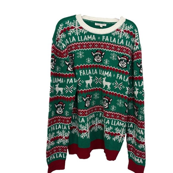 Celebrate Together Sweaters - Celebrate Together Ugly Christmas Sweater Fa La La Llama Green Knit XXL